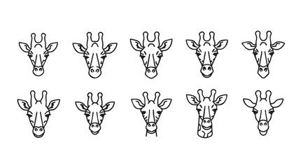 Collection of ten hand drawn giraffe heads expressing different emotions detailed sketch vector © Tanvir