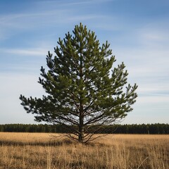 Obraz premium Solitary Pine Tree in a Field.