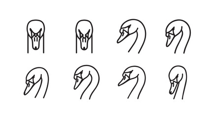 Elegant swan heads collection different angles line art drawing vector
