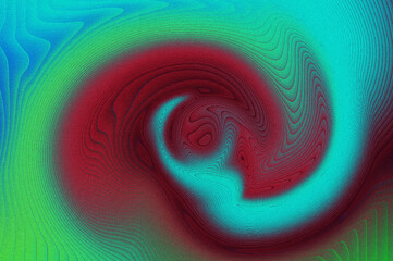 Abstract Hypnotic Swirl Pattern with Red, Cyan, and Green Gradient Noise Texture