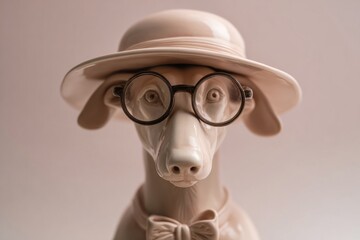 Ceramic Dog Figurine with Glasses and Hat