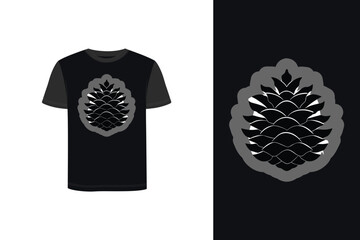 Tshirt mockup pine cone silhouette with layered scales a dark pinecone grey