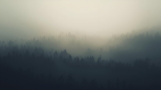 Abstract pixelated forest silhouette against a soft glowing sky at dawn or dusk