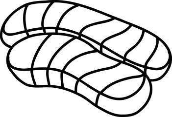 Kawaii sushi fish food icon for coloring book. Vector japanese roll character for adult self care stress relief. Cute bold line personage with rice and tuna