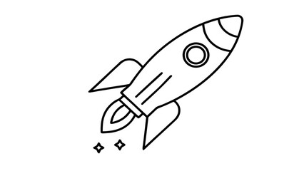 Minimalist rocket launching into space line art