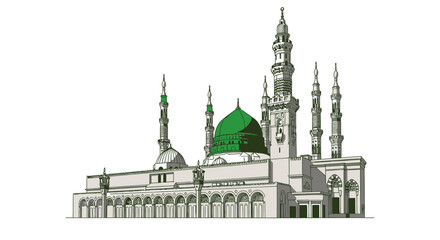 Obraz premium Spectacular Al-Masjid an-Nabawi drawing with intricate details showcasing Islamic architecture and design for travel and religious inspiration