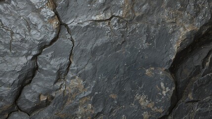 Close up textured background of a rough gray and green stone surface with natural cracks and imperfections