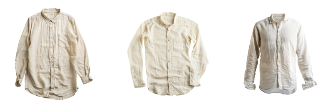 Cream Colored Long Sleeved Button Up Shirts, Different Styles Poses