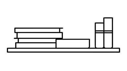 Minimalist line art of a bookshelf with few stacked books