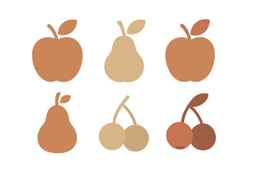 Minimalist set of apples, pears, and cherries in neutral terracotta and beige colors