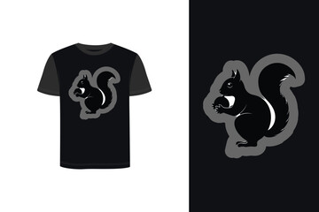 Tshirt mockup silhouette a squirrel holding an acorn with a grey outline vector
