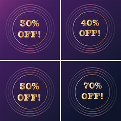Modern discount sale banners showing 30, 40, 50, and 70 percent off offers.
