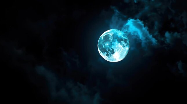 A stunning blue moon shining in a dark sky.