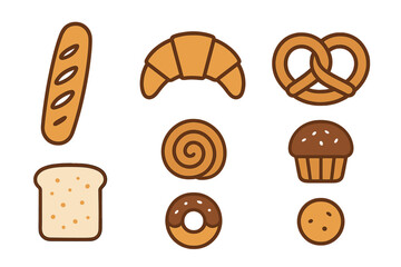 Popular bakery items including bread, croissant, pretzel, donut, and muffin