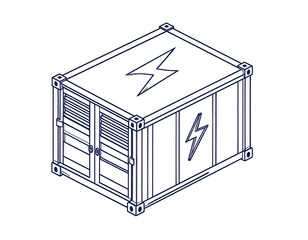 Minimalist vector icon of a battery energy storage system (BESS) container,
