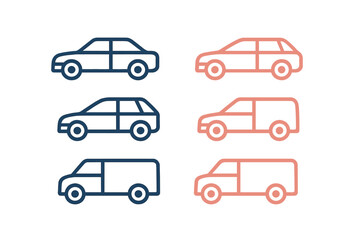 Simple outline icons collection of passenger and commercial vehicles
