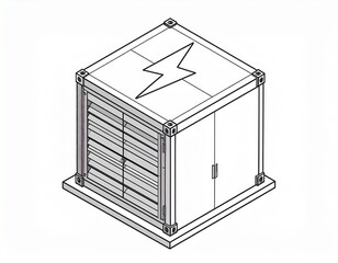 Minimalist vector icon of a battery energy storage system (BESS) container,