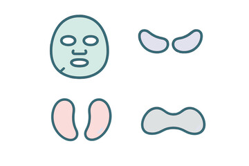 Set of cosmetic facial treatment products including sheet mask and various hydrogel patches