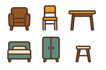 Essential household furniture set including armchair bed and cabinet