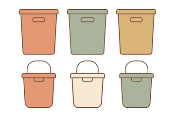 Set of six colorful storage containers and buckets in muted pastel colors for organization