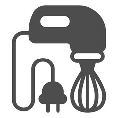 Handheld mixer and cord with electric plug solid icon, kitchen concept. Vector graphics. Mixer sign on white background, glyph style icon for mobile or web design.