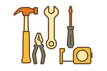 Set of essential hand tools for construction, home repair, and maintenance work