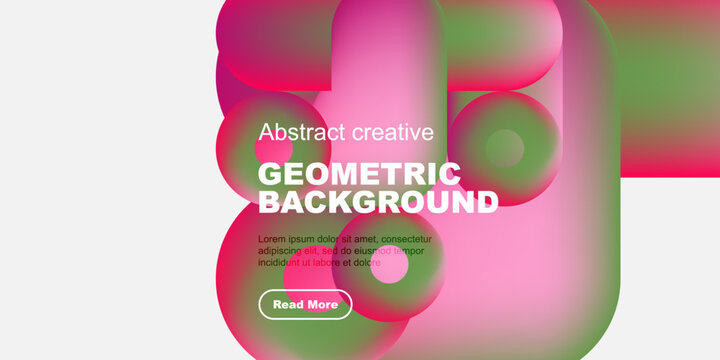 Vibrant abstract shapes overlap, creating dynamic geometric background. Text promotes content with read more call to action.