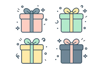 Colorful stylized gift boxes with bows and ribbons for holiday celebration