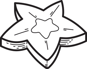 Star Fruit Slice Line Art Illustration. Exotic Carambola Outline Drawing. Tropical Food Icon. Black and White.