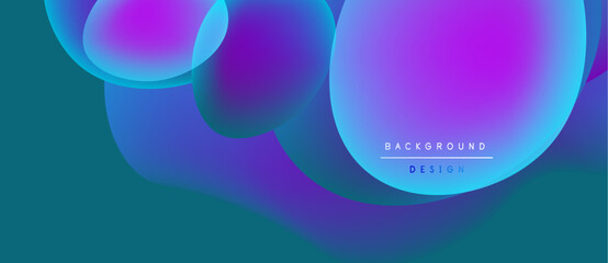 Abstract fluid shapes, vibrant purple, blue hues. Modern design, smooth gradients create dynamic composition. Background features text elements.
