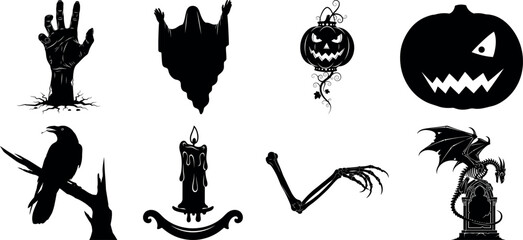 Vector art of collection of spooky halloween icons