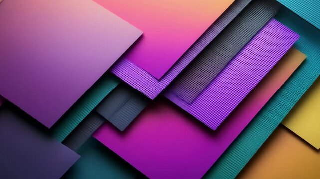 Colorful geometric paper arrangement with textures and layers