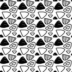 Abstract geometrical seamless pattern with Freehand Ethnic motives textured background. Black white vector For wallpaper, wrapping paper, textile, print. Trendy geometric shapes print. Organic shapes