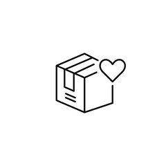 Parcel box and heart. Delivery with care. Shipment packed with love. Pixel perfect, editable stroke vector icon