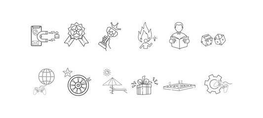 gamification icons with standard grey lines and white background