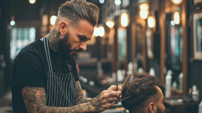 Barber styling hair in a modern salon