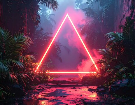 Pink triangle neon in a mystical jungle - Powered by Adobe