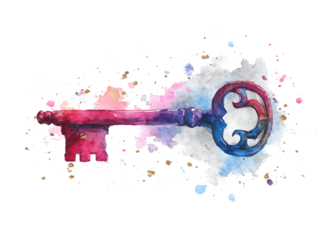 watercolor key vintage style hand painting