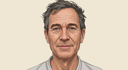 Portrait of a middleaged man with weathered features and tousled hair.