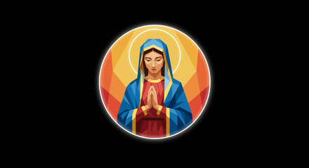 Stylized circular icon of the Virgin Mary praying.
