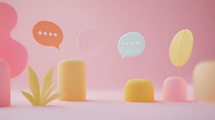 Pastel abstract background with speech bubbles and shapes