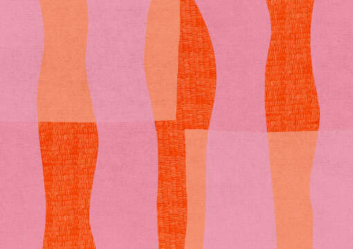 Modern art painting with pink patterns orange textures