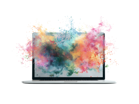 watercolor laptop modern digital art style