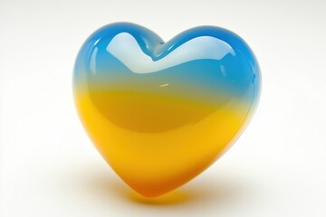 A glossy heart-shaped ornament in blue and yellow gradient colors.