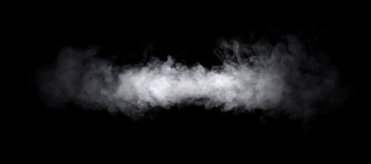 White smoke or fog cloud on a black background isolated vapor texture for design, abstract mist effect, and atmospheric element suitable for overlay visual effects, or dramatic background in creative.