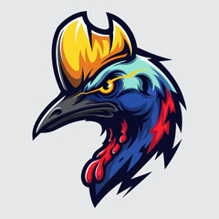 Stylized Cassowary Head with Vibrant Colors and Bold Outlines Profile View.
