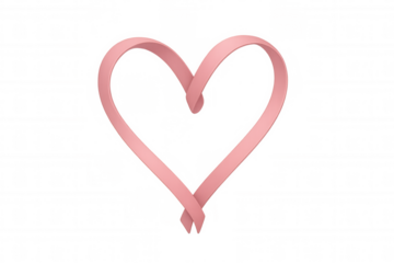 Pink ribbon forming heart shape representing love, romance, valentine's day, and care on transparent background