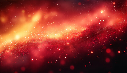 A vibrant cosmic scene featuring a nebula with bright stars and glowing red and orange hues in space