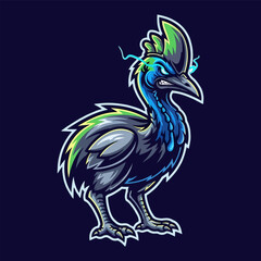 Angry Cassowary Mascot with Electric Aura and Detailed Plumage Illustration.