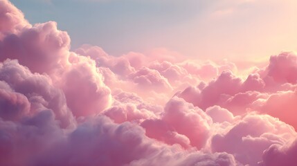 This image captures a dreamy and ethereal scene with large, fluffy clouds dominating the view.